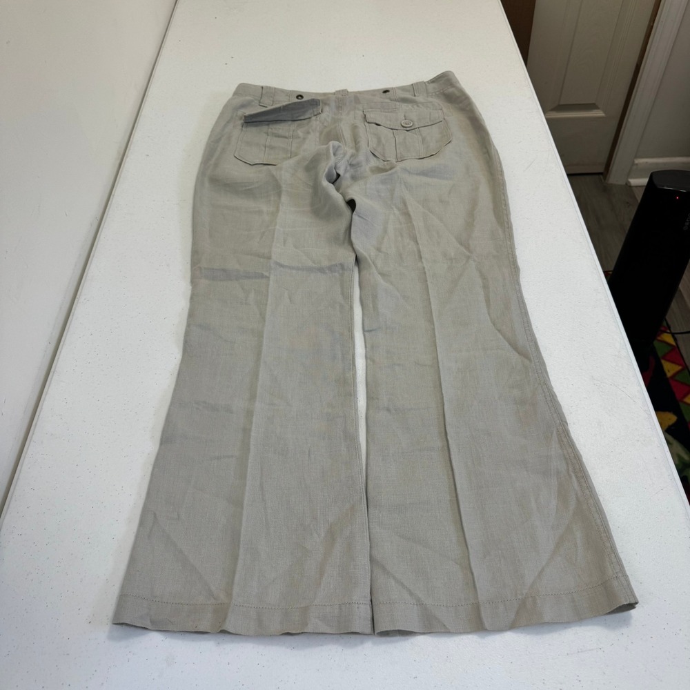 Gianni Bini Oatmeal Beige Linen Wide Leg Trousers Size 29 Utility Pockets - Picture 2 of 9